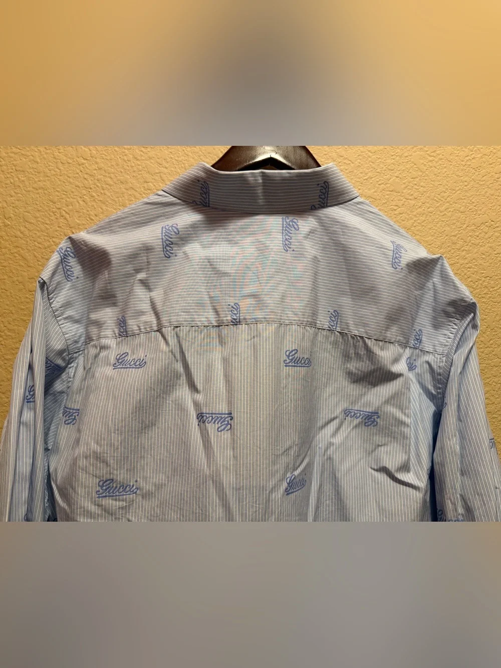 New Authentic Gucci Logo Button Up Casual Shirt White Blue Size IT 50 / US L